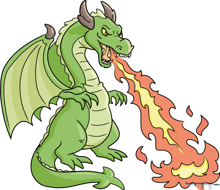 A vibrant, finished cartoon fire-breathing dragon illustration.