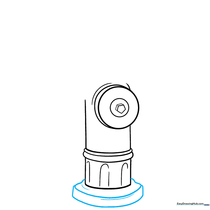 Drawing the wide base flange at the bottom of the hydrant using curved lines and rectangles.