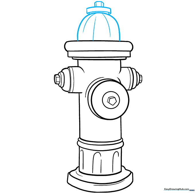 Adding the final top operating nut to complete the fire hydrant drawing.