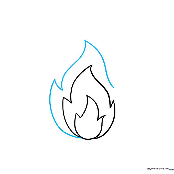 A third, wider layer of flames being added to the base of the drawing.