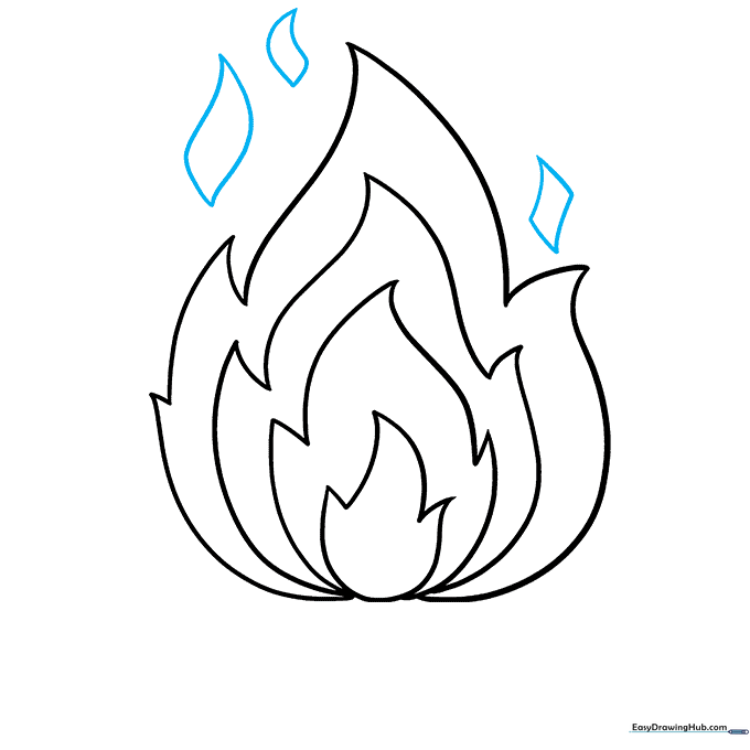 Small, detached flame shapes floating above the main fire to represent sparks.