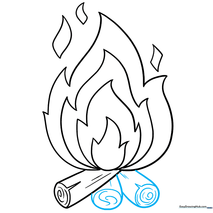 Two additional logs added to the base, creating a crossed campfire structure.
