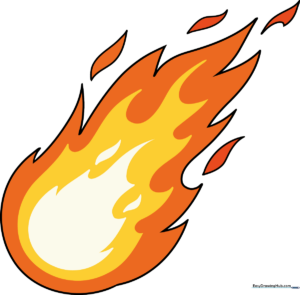 Vibrant, cartoon-style fireball illustration, perfect for kids' art projects.