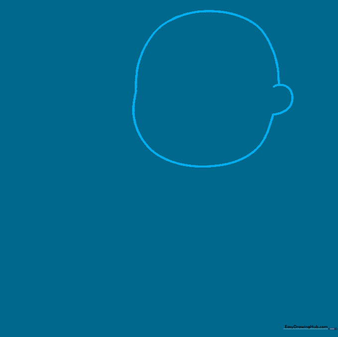 A simple pencil outline of a firefighter's head shape on white paper.