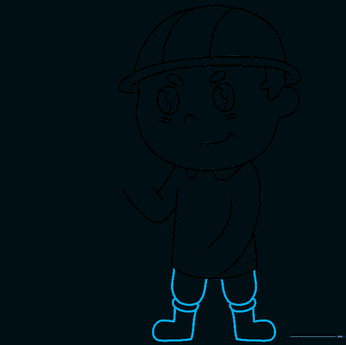 Sketching the legs and heavy-duty boots.