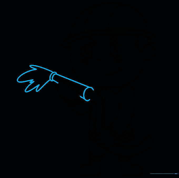 Drawing the nozzle and water spray using 'U' shaped lines.