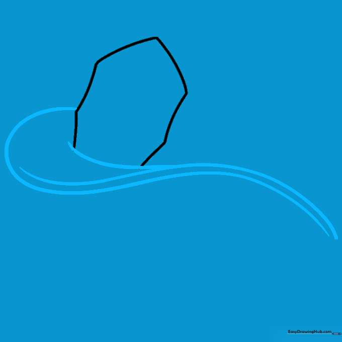 Drawing the curved brim of a firefighter helmet extending from the badge.