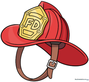 A completed, colorful illustration of a firefighter helmet, perfect for young artists.