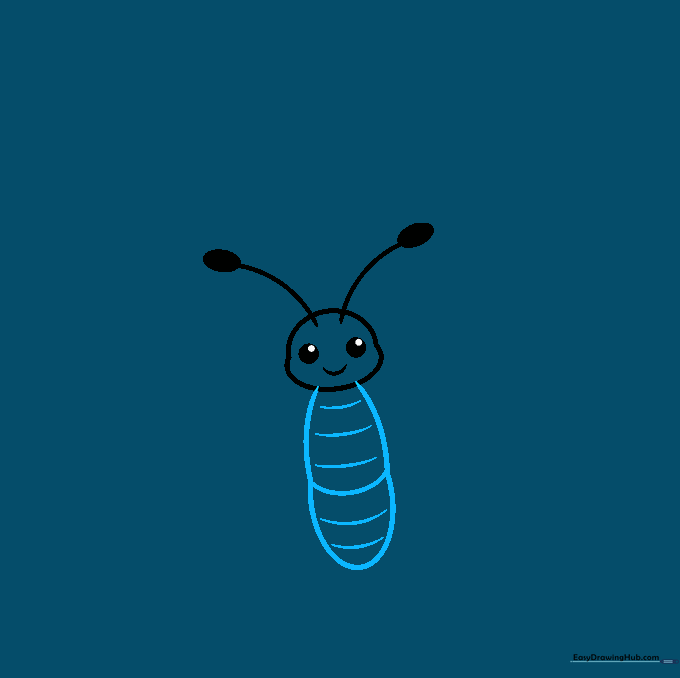 The firefly's segmented body added to the head, showing the thorax and abdomen structure.