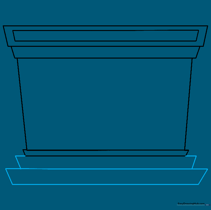 Drawing stacked trapezoid shapes at the base to form the fireplace hearth.