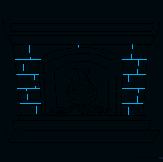Drawing a brick pattern on the fireplace frame using a grid of lines.