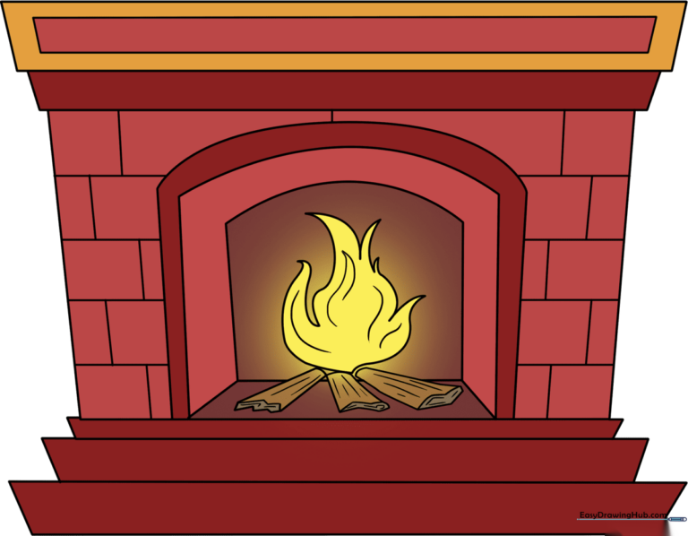 A colorful, finished illustration of a cozy fireplace, perfect for kids to learn from.
