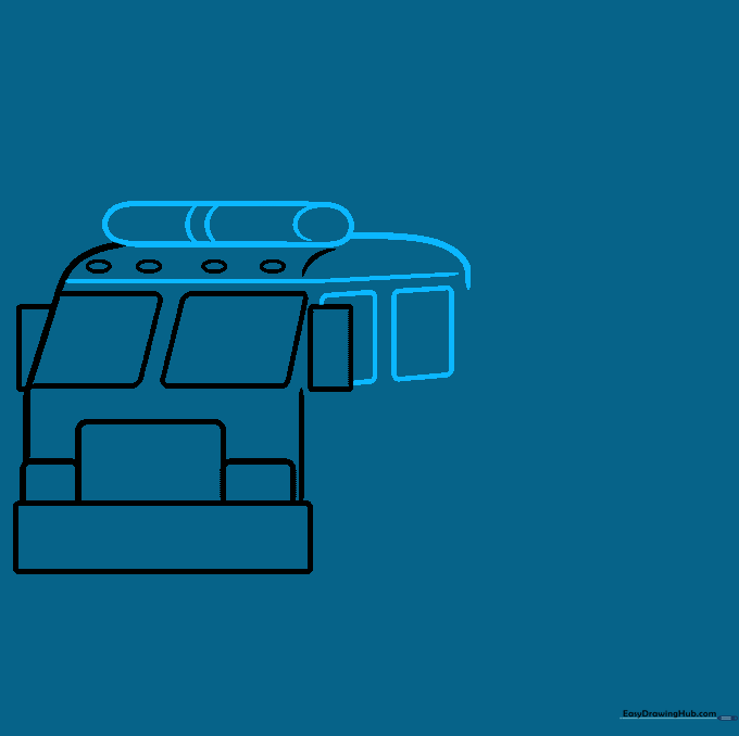 Adding the emergency light bar and side windows to the firetruck roof.
