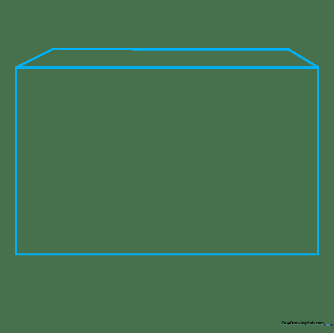 A simple rectangular outline of an aquarium with a trapezoid lid on top, drawn on a white background.