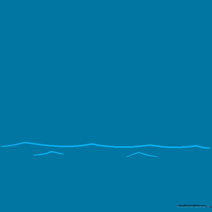 Pencil sketch of a horizontal horizon line with inverted V-shaped waves on a white background.