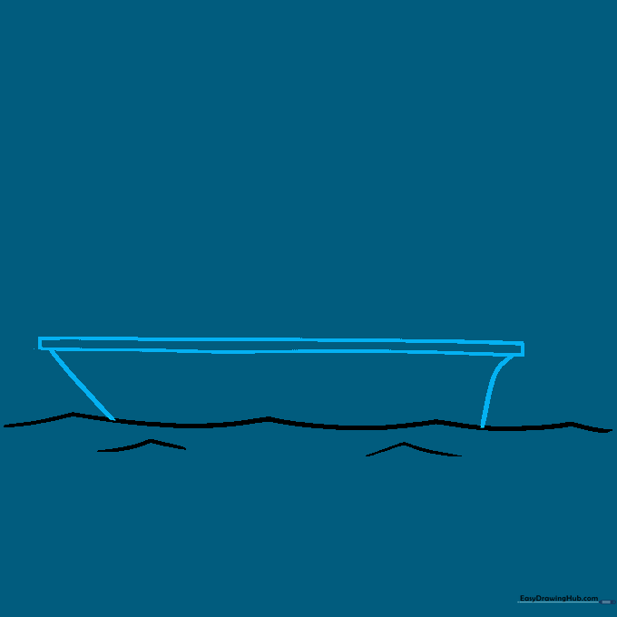 Drawing the main body of the boat as a trapezoid shape resting on the water line.