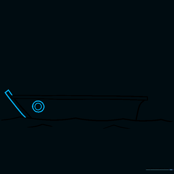 Adding a life ring detail to the side of the boat hull using concentric circles.
