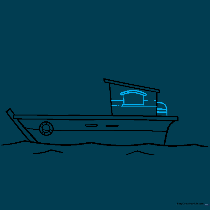 Adding a window and horizontal siding details to the boat cabin.