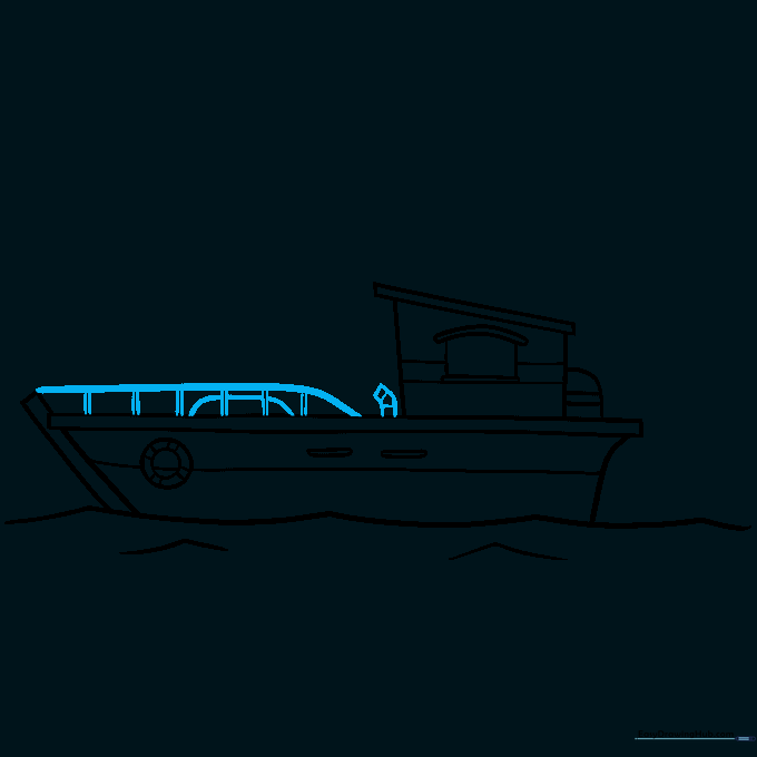 Drawing the safety handrails on the deck with vertical support posts.