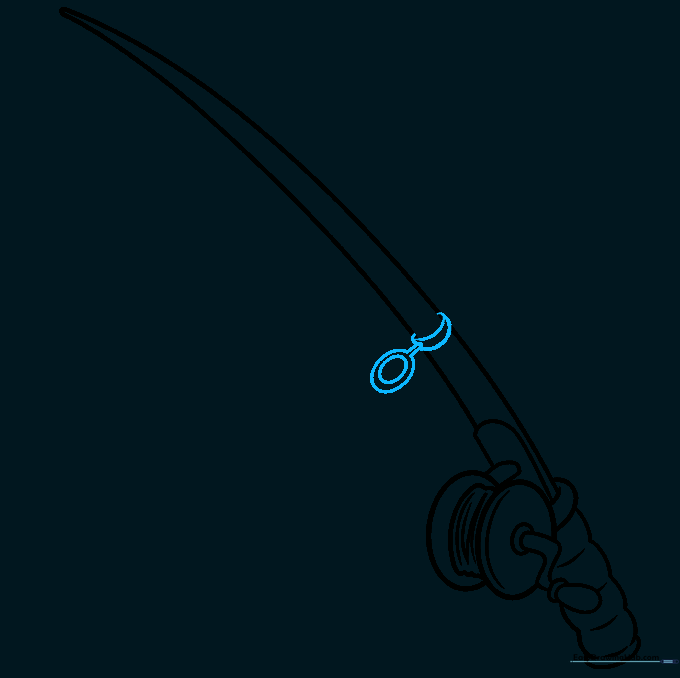 Sketch of the first rod guide, showing the bracket and the circular eyelet attached to the rod.