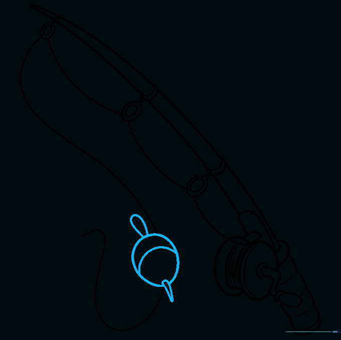 Sketch of a classic egg-shaped fishing bobber attached to the fishing line.