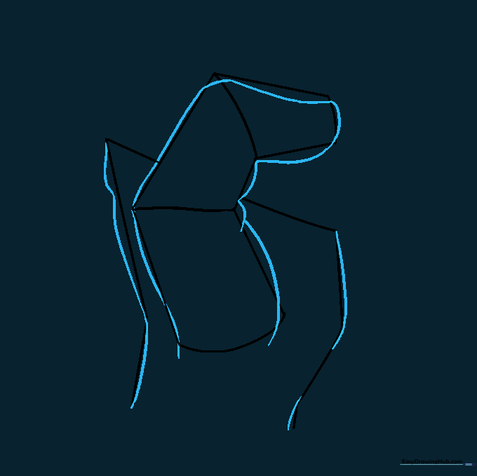 Detailed sketch showing the transition from geometric shapes to natural hand contours.