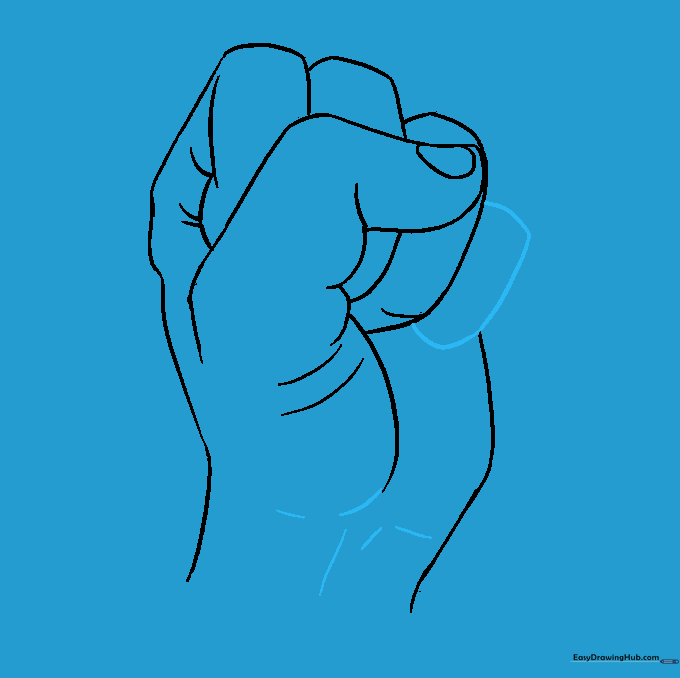 Finalizing the hand outline with wrist details.