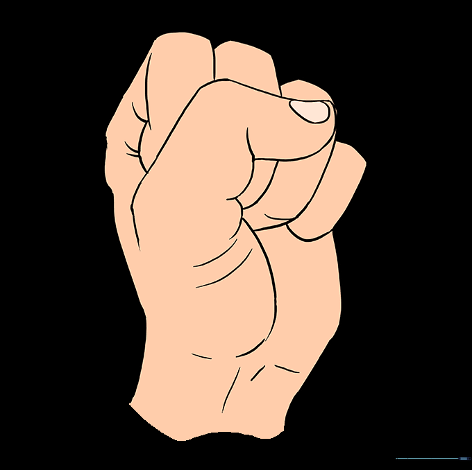Completed fist drawing with color and shading applied.