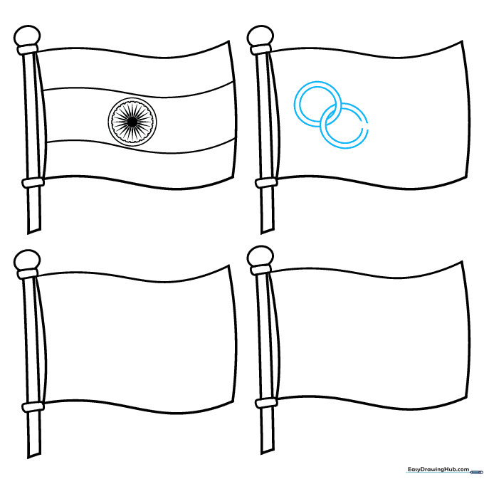 Two interlocking rings being drawn on the second flag.