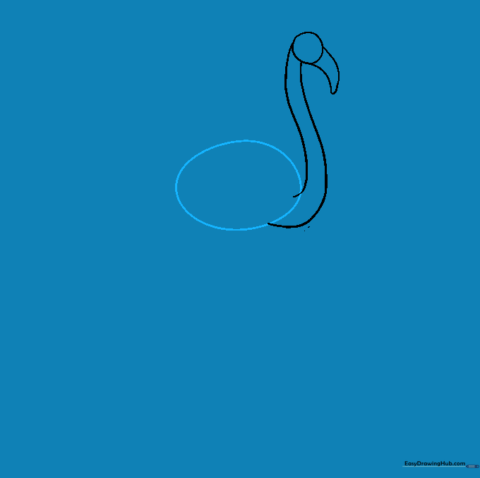 Adding a large oval shape to the base of the neck to represent the flamingo's body.