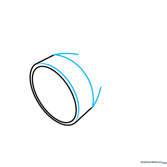 Drawing the neck of the flashlight using parallel curved lines.