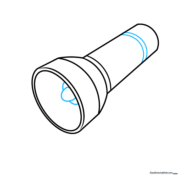 Adding detail lines to the flashlight body and the bulb inside the lens.