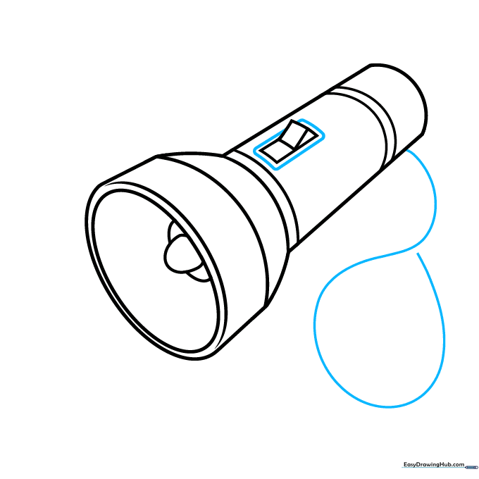 Sketching the wrist lanyard at the base of the flashlight.