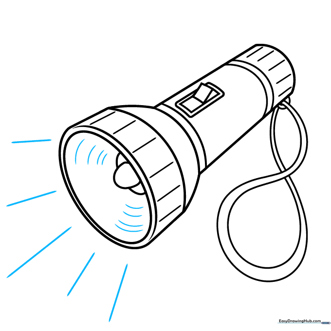 Drawing light rays extending from the flashlight lens.
