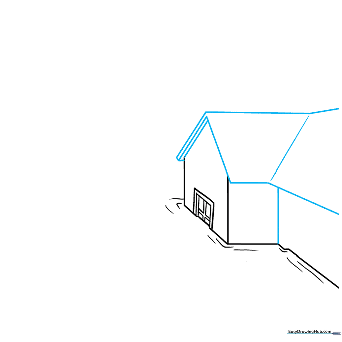 Adding roof and wall lines to the house structure.