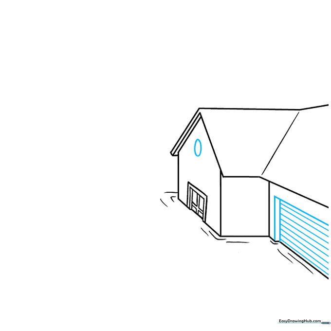 Drawing an attic window and a garage door with a grid pattern.