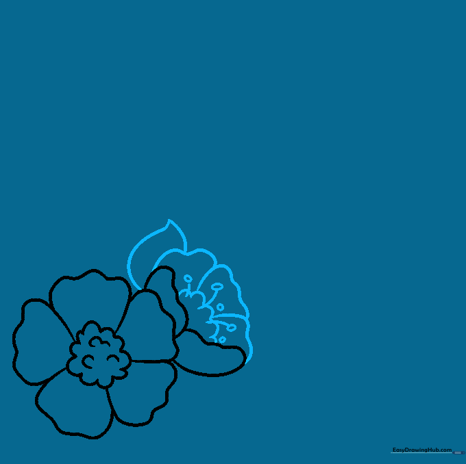Step showing a side-profile flower with stamen details and a single pointed leaf.
