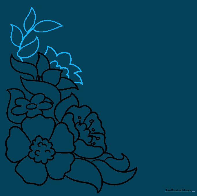 Drawing showing a long curved stem extending upwards with new flower buds.