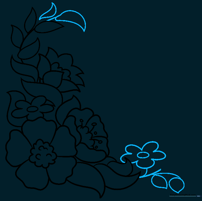 Drawing showing an expanded bouquet with multiple stems and a balanced daisy placement.