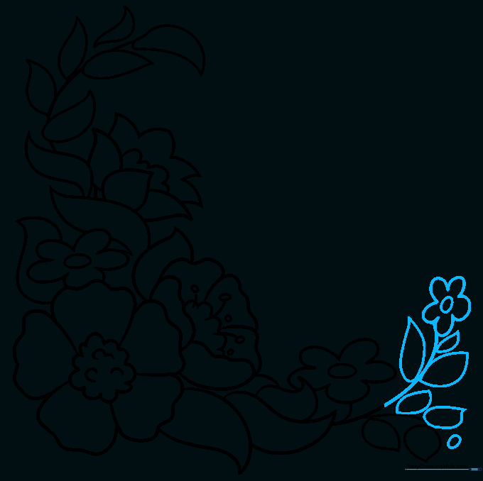 Drawing showing the final additions of flowers and leaves to complete the bouquet.