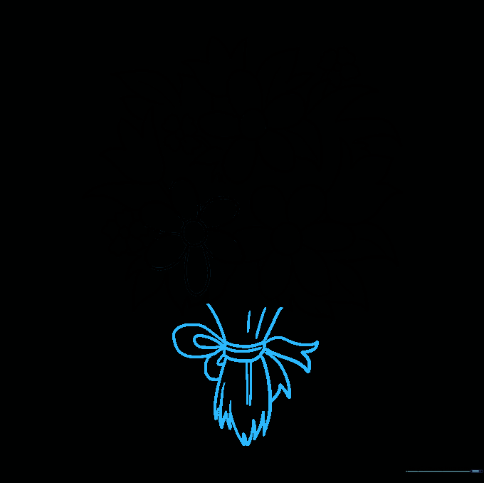 Drawing a ribbon tied around the base of the flower stems.