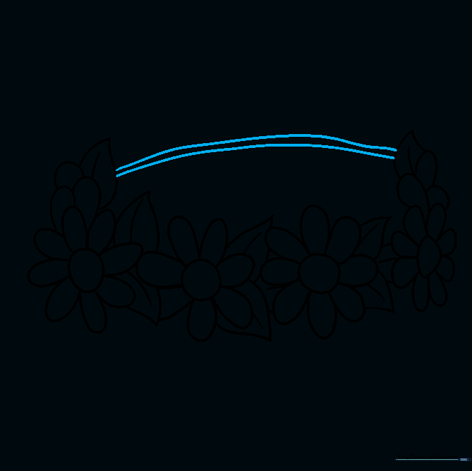 Drawing two parallel curved lines to form the base structure of the flower crown.