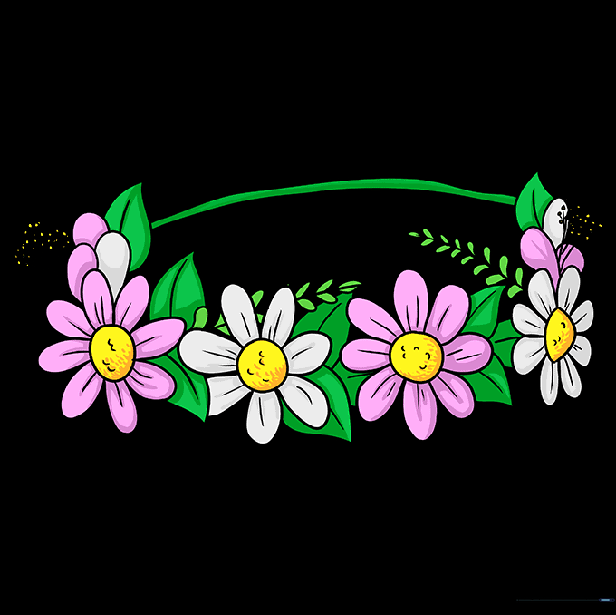 A fully colored, vibrant cartoon flower crown illustration.