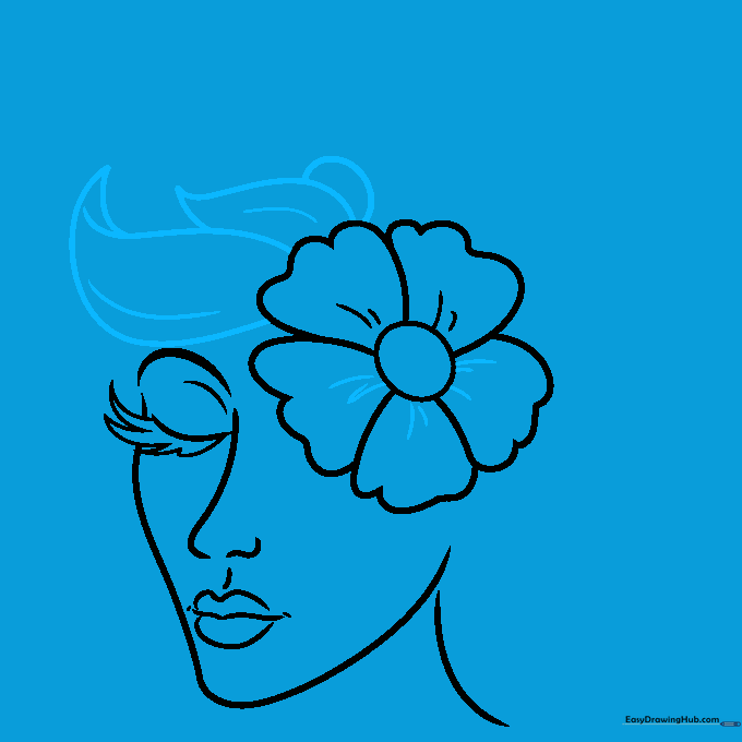 Pencil sketch adding leaf shapes and texture lines to the flower petals.