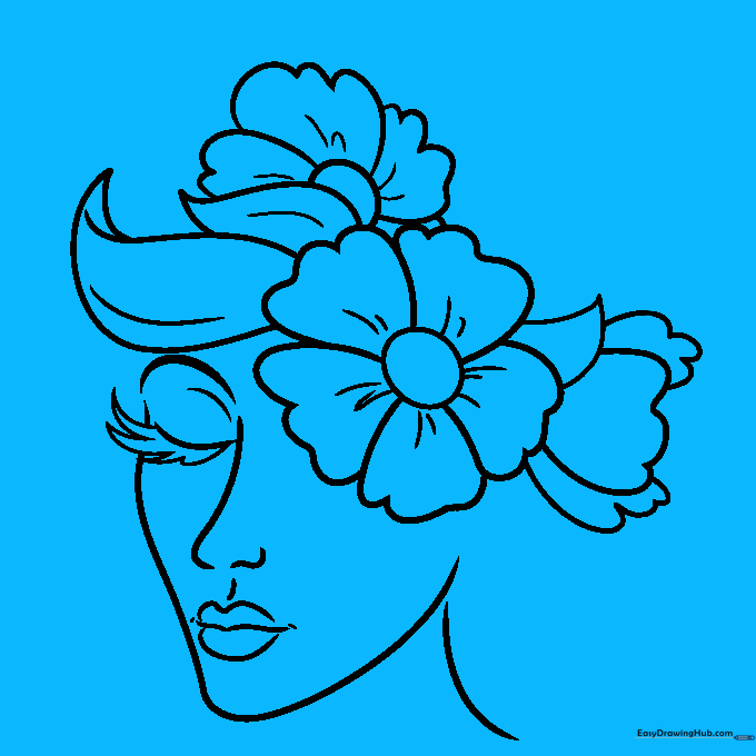 Adding flame-shaped petals and leaf veins to the drawing.
