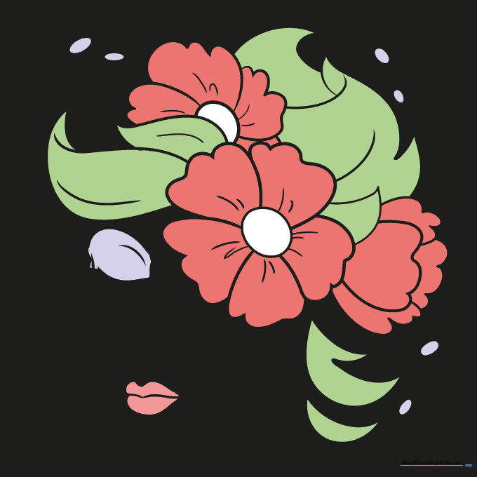 Finished, colorful drawing of a flower face character.