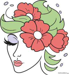 A vibrant, finished cartoon flower face character with colorful petals and leaves.