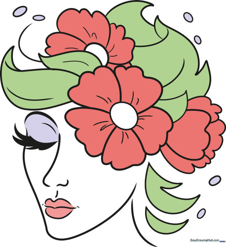A vibrant, finished cartoon flower face character with colorful petals and leaves.