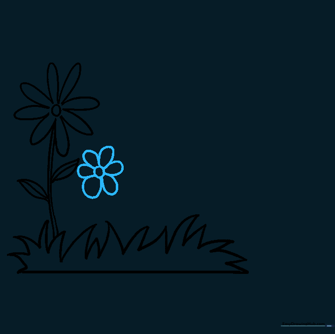 A smaller flower sketch added to the garden scene with oval petals.