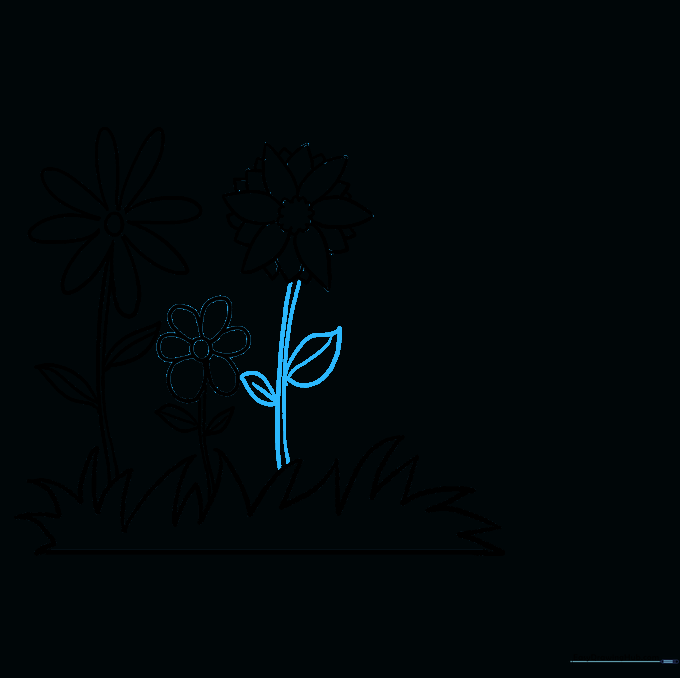 The fancy flower now has a stem and leaves attached.